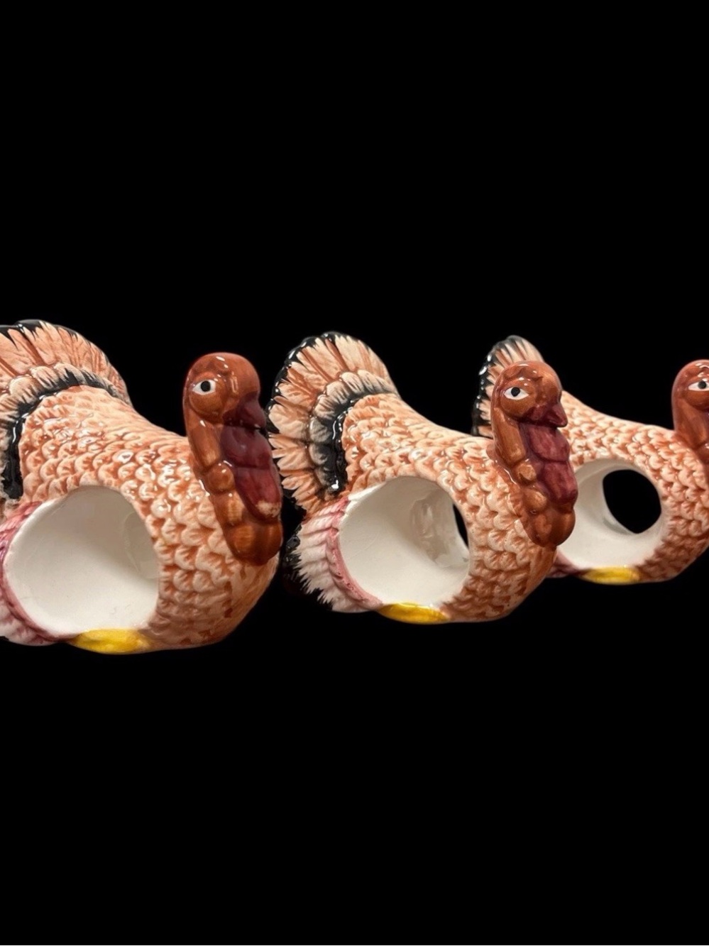 Turkey Napkin Rings Vintage Hand Painted Set 3 Thanksgiving Fall Table Decor